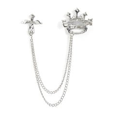 SYGA Men's & Women Regal Crown Suit Shirt Stud Lapel Pin Chain Tassel Brooch Pin with Crystal Chain(Silver)