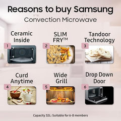 Samsung 32L, Slim Fry, Convection Microwave Oven with Tandoor and Curd making(MC32A7035CT/TL, Stainless Steel, Ceramic Enamel Cavity with 10 Year Warranty)