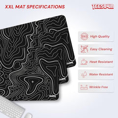 White Topographical XXL Gaming Deskmat 900x450mm – Extended Mousepad for PC