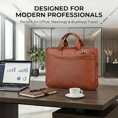 EXIM Prime Laptop Bag for Men Office Use| Office Bag for Men| Vegan Leather Laptop Messenger Bag| Fits Up to 13 to 14 Inch Laptop| Business Briefcase with Handle and Shoulder Strap (Shaded Brown)