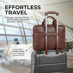 EXIM Prime Laptop Bag for Men Office Use| Office Bag for Men| Vegan Leather Laptop Messenger Bag| Fits Up to 13 to 14 Inch Laptop| Business Briefcase with Handle and Shoulder Strap (Shaded Brown)