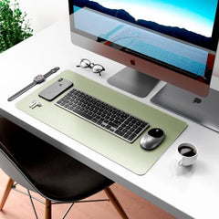 Bellblock Large Extended Reversible Desk Mat/Mouse Pad/Gaming Pad for Office/Home| Vegan Leather | Anti-Skid, Slip-Resistant, Splash-Proof | White & Sky Blue | 60x30cm