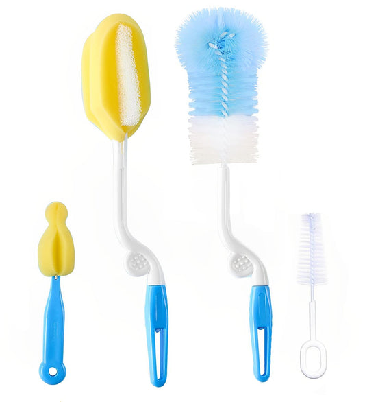 Syga Baby Milk Bottle Nipple Straw Brush Sponge Nylon Cleaning Brush Cleaner Bottle Tong Set (Color May Vary) (4 Pcs)