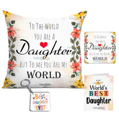 Gift for Daughter Birthday Special Birthday for Daughter Printed Cushion 12 inch X 12 inch + Micro Fiber Filler + Keychian + Magnet Girls Pillow Daughters Day for Daughter and Girls -10A (Color-7)