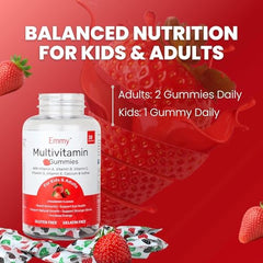 Emmy Multivitamin Gummies for Kids & Adults | Daily Nutrition Support | Tasty Chewable Vitamin Gummies | Immunity, Energy & Growth Support | Strawberry Flavour | USFDA, WHO-GMP & ISO | (60 Gummies) (Pack of 2)