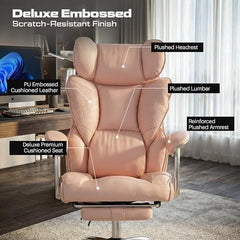 DROGO Emperium Office Chair for Work from Home 400LBS | Ergonomic Executive Boss Chair with PU Leather,High Back, Spacious Cushion Seat & Pumping Lumbar Support | Premium Metal Base & Footrest (White)