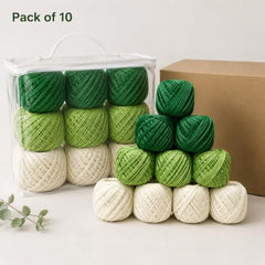 Crochet Cotton Thread Yarn Combo, 10 Rolls for Knitting, Crochet, Embroidery and Craft Making, Soft Decorative Thread for Handmade DIY Projects, Yellow & Green