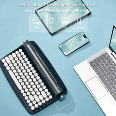 YUNZII ACTTO B303 Wireless Typewriter Keyboard, Retro Bluetooth Aesthetic Keyboard with Integrated Stand for Multi-Device (B303, Midnight)