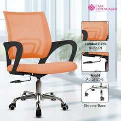 Casa Copenhagen Mesh Mid Back Office/Study/Computer/Revolving/Desk Chair for Work from Home -Metal Base, Height Adjustable Seat - Grey Milange & Black Handle
