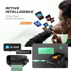 Fastrack MYND 1.93” AMOLED Display Smart Watch for Men & Women with AI Watch Faces,AI Chat,Offline Voice Commands,Curved Metallic Design,Functional Crown,BT Calling, Health Suite,100+ multisport modes