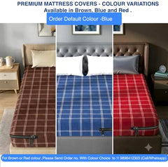 Shri Krishan Kripa Handloom Cotton Mattress Cover Queen Size 72x60x7 Inch. | 3 Colour options ( Blue,Brown & Red) , Breathable Fabric ,Strong Zipper across length , Washable & No shrinkage.
