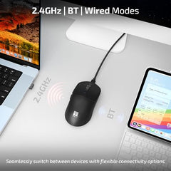 iBall GLIDR S200 Wireless Office Mouse with Software, Very Light Weight, Tri Mode (2.4GHz, BT, Wired), 5-Level Up to 3200 DPI, 6 Buttons, Type C Built-in Battery, Auto Sleep, High Precision (Black)