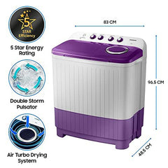 Samsung 7 kg, 5 star, Semi Automatic Top Load Washing Machine (WT70M3000UU/TL, Air Turbo Drying, LIGHT GRAY, 5 Year Warranty on Wash Motor)
