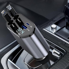 120W Fast Car Charger (2025 New Version) with 80CM Retractable Type-C Charging for 4 Devices – Universal Car Mobile Charger for All Smartphones & Tablets (Car Charger)