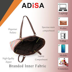 ADISA Women's Office Laptop Handbag Large Printed Shoulder Bag (ADW4087-BLA-ORA)