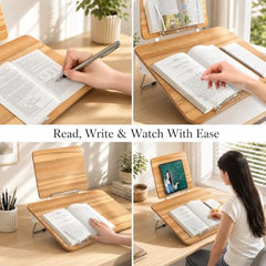 Sunchhaya Acrylic Book Stand for Reading – Clear Adjustable Book Holder with 360° Rotating Base, Foldable Reading Stand for Desk, Cookbook, Tablet & Laptop Stand, Height & Angle Adjustable (R22H)