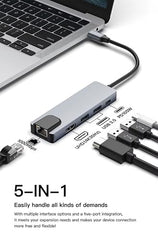 𝟏𝟓 𝐘𝐄𝐀𝐑𝐒 𝐖𝐀𝐑𝐑𝐀𝐍𝐓𝐘 New Version USB-C Hub, 5-in-1 Multiport Adapter with HDMI, USB 3.0 Ports, RJ45 Ethernet, Space Grey Aluminium Docking Station