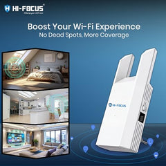 HI-Focus 300 Mbps Wi-Fi Range Extender (2.4 GHz) | Dual-Antenna Wireless Booster + Ethernet Port | Plug-and-Play Wi-Fi Repeater for Home & Office Coverage