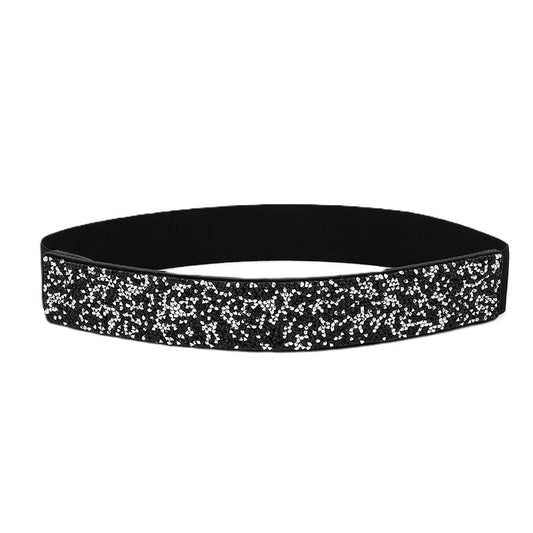 SYGA Women's Rhinestone Elastic belt with diamonds, fashionable and versatile dress, crystal girdle Belt Black