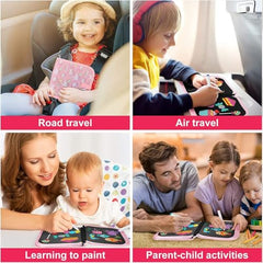 Erasable Doodle Book Set for Kids, Reusable Magic Drawing Book with Watercolor Pens, Road Trip Car Game Writing and Painting Set for Boys and Girls (Pink)