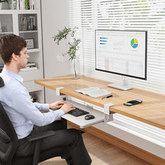 BONTEC Keyboard Tray Under Desk, Pull Out Keyboard & Mouse Tray With C-Clamp, 25.6 X 11.8 Inch Steady Slide-Out Computer Drawer For Typing, White With USB Connection