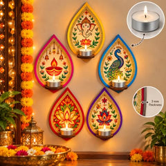 Wooden Jharokha Wall Hanging Tea Light Holder – Traditional Diya Stand & Floating Shelf for Pooja Room, Living Room, Balcony & Temple Décor | Diwali Decoration Items for Home & Main Door (WJH-11)