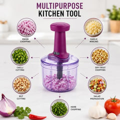 MAGIC SPOON Hand Push Chopper 1000ML, Vegetable & Onion Chopper with 4 Stainless Steel Blades, Manual Food Chopper for Garlic, Chilli, Dry Fruits, Nuts Cutter & Salad Preparation for Kitchen, Pista