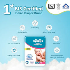 Amazon Brand - Supples Premium Baby Diaper Pants | 108 Baby Diapers | XL | 12-17 Kg | 12 Hrs Absorption | Cushiony Cotton Soft Fabric | Phthalates-Free | Triple Leak Guard | 54 Count, Pack of 2