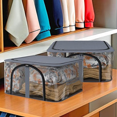 Kuber Industries Pack of 3 PVC Transparent Underbed Storage Bag | Multi-Purpose Garments Bag for Clothes-Toy | Wardrobe Bag with Handle | U Zip | Black