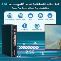 YuanLey 18 Port 2.5G PoE Switch Unmanaged, 16 x 2.5G Base-T PoE Ports, 2 x 10G RJ45 UpLink, IEEE802.3af/at, 250W, Compatible with 100/1000/2500Mbps, Metal Case, 2.5Gbe Network Switch