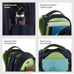 Glint Travel Laptop Backpack | 40L | Fits 15.6" Laptop | Water-Resistant Dobby Polyester | Anti-Theft Pocket, Rain Cover, Ergonomic Straps | Work, Travel & Commute (Grey & Teal)