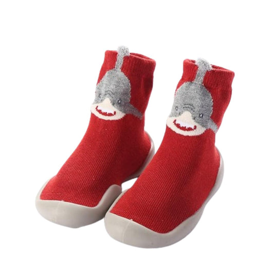 MOMISY Baby Socks Animal Themed, Funny Cartoon Printed Cotton Socks with Shoes - Soft, Non-Slip, and Comfortable Size 6-12M(RedShark-20-21)