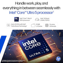 HP 15 Smartchoice, Intel Core Ultra 5 125H 12 TOPS, 24GB DDR5 (Upgradeable) 1TB SSD,Anti-Glare, FHD, 15''/39.6cm,Win11, M365*Office24, Silver, 1.65kg, FD1458TU, FHD Camera w/Shutter, Backlit AI Laptop