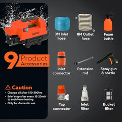 AGARO Supreme High Pressure Washer, Car Washer, 1800 Watts Motor, 120 Bars, 6.5L/Min Flow Rate, 8 Meters Outlet Hose, Portable, Car, Bike & Home Cleaning,Orange