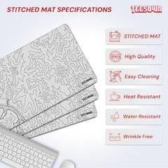 White Topographical XXL Gaming Deskmat 900x450mm – Extended Mousepad for PC