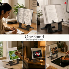 EasyRead Plus Book Stand for Table & Laptop Stand Combo, Adjustable Book Holder with 6 Height Levels, Foldable Ergonomic Laptop Stand for Hands-Free Reading, Study & Work Setup