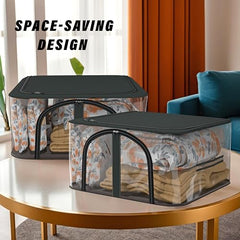 Kuber Industries Pack of 3 PVC Transparent Underbed Storage Bag | Multi-Purpose Garments Bag for Clothes-Toy | Wardrobe Bag with Handle | U Zip | Black
