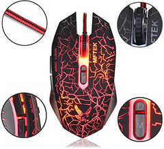 MFTEK Gaming Combo - LED Backlit USB Wired Keyboard and Mouse | 7 Button Lighted Mouse and Large Size Mouse Pad | Mechanical Feeling Keyboard | 114 Keys Letters Glow | Combo Set of 3 (Black)