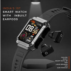 WatchOut WearPods Smartwatch with Wireless Earbuds, GPS Fitness Tracker, Music Storage, Heart Rate, Always-on HD Display, Best Headphones & Smart Watch in one Gift (Orange Army)