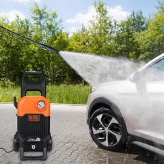 BLACK+DECKER BEPW1600 1300W 1600 PSI 110 Bar Pressure Washer for Car, Bike, Home & Garden Cleaning Use with Multiple Accessories Included, 1 Year Warranty, Orange & Black