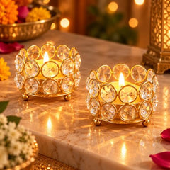 TIED RIBBONS Pack of 4 Crystal Tealight Candle Holder Gift Box - (5.8 cm X 4.3 cm) Centerpieces Votive Candle Holders for Home Dining Table Living Room Office - Diwali Decoration Items for Home Décor
