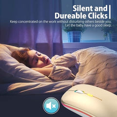 BUYFLUX LED Wireless Mouse, Slim Silent Mouse 2.4G Portable Mobile Optical Office Mouse with USB & Type-c Receiver, 3 Adjustable DPI Levels for Notebook, PC, Laptop, Computer (Black)