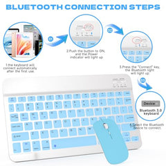 GOGARA Bluetooth Keyboard and Mouse Combo, Qwert Layout, Light Blue Universal Ultra-Slim, Wireless, Android Windows iPad iPhone Samsung Tablet, Portable Compact