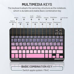 Bluetooth Keyboard and Mouse Combo Rechargeable Portable Wireless Keyboard Mouse Set for Apple iPad iPhone iOS 13 and Above Samsung Tablet Phone Smartphone Android Windows (Gradient White Purple)