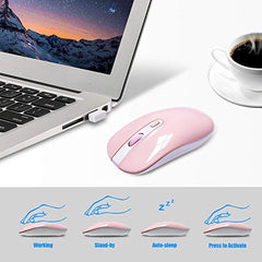 cimetech Wireless Keyboard and Mouse Set, 2.4G Ultra-Thin Sleek Design, USB Compact Full Size Keyboard Mouse Combo for Windows, Computer, Desktop, PC, Notebook - Pink
