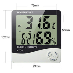 Syga Humidity Time Display Meter with Alarm Clock, Wall Mount or Table Top, Multicolour, White