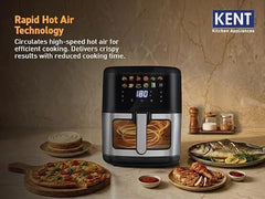 KENT Digital Air Fryer 5L | 1400W | Bake, Grill & Roast | Up to 80% Less Oil Usage | 8 Preset Menu | Rapid Heat Circulation | Digital Display & Touch Control Panel | Glass Window with in built Light