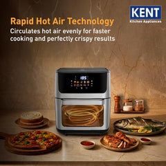 KENT Digital Air Fryer 5L | 1400W | Bake, Grill & Roast | Up to 80% Less Oil Usage | 8 Preset Menu | Rapid Heat Circulation | Digital Display & Touch Control Panel | Glass Window with in built Light