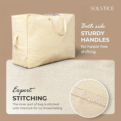 SOLSTICE Extra Large Cotton Canvas Blanket Storage Bags with Zipper, 4 Handles & Window | for Saree, Pillows, Blankets, Rajai & Seasonal Clothes as Wardrobe Organizer and Under Bed Storage | Pack of 2