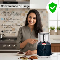 Premier Spice Grinder | 350W Wet & Dry Multifunction Food Grinder | Stainless Steel Herbs, Spices, Nuts, and Coffee Grinder for Home & Office with Detachable Jar